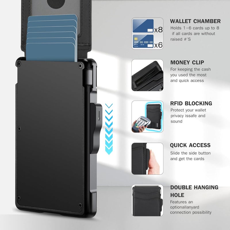 umoven محفظة للرجال - مع مشبك نقود جلد نحيف حامل بطاقات ائتمان حجب RFID محفظة قابلة للطي بسيطة (أسود داكن) - Image 2
